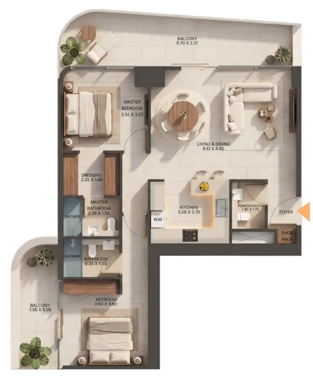 Zen Lagoons by Sanzen 2 bed floor plan, 1,308 sqft