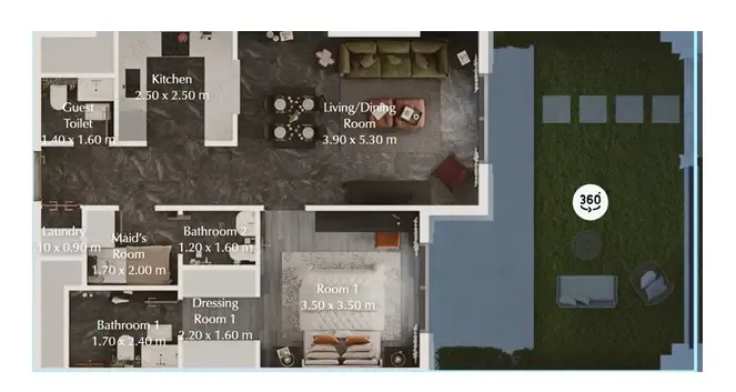 Bab Al Qasr Garden Residences 65 1 bed floor plan, 1,072 sqft