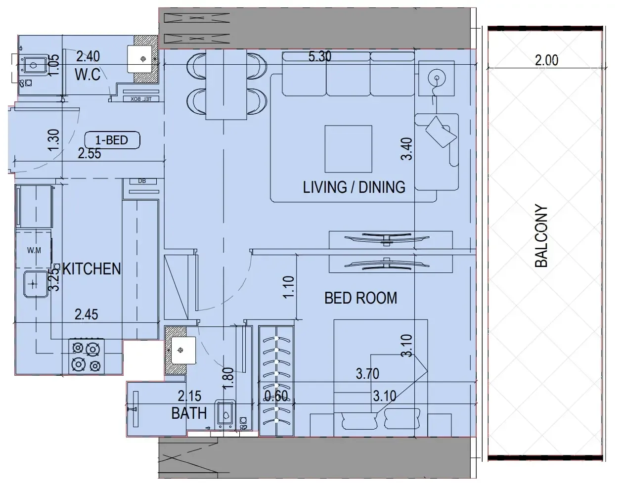 Binghatti Sky Terraces 1 bed floor plan, 757 sqft