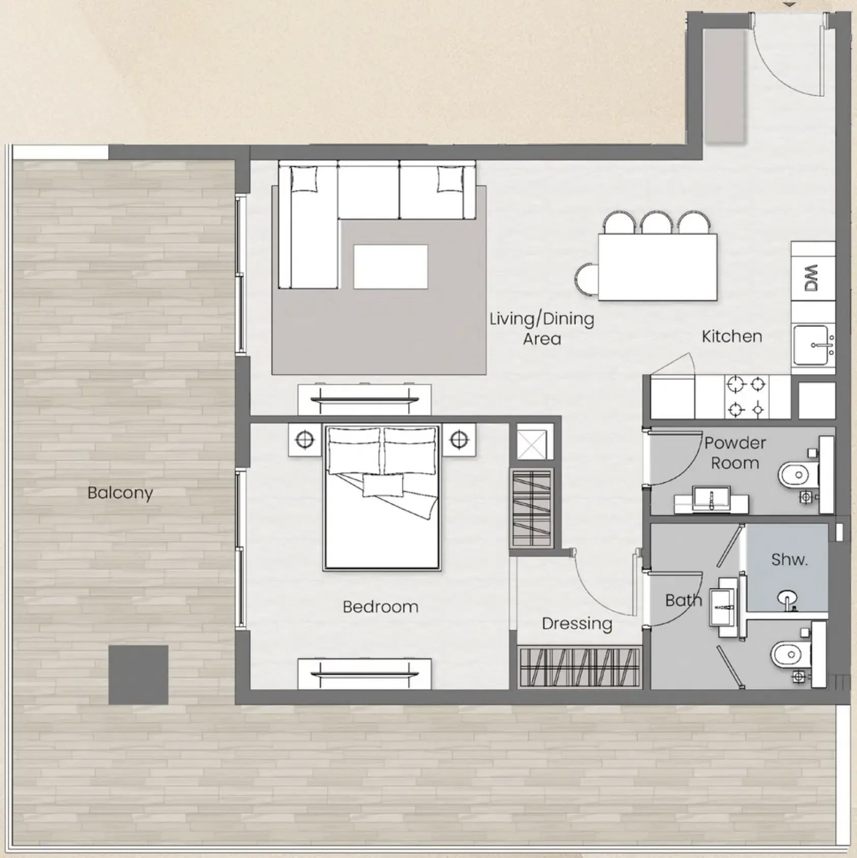 Beverly Park 1 bed floor plan, 1,161 sqft