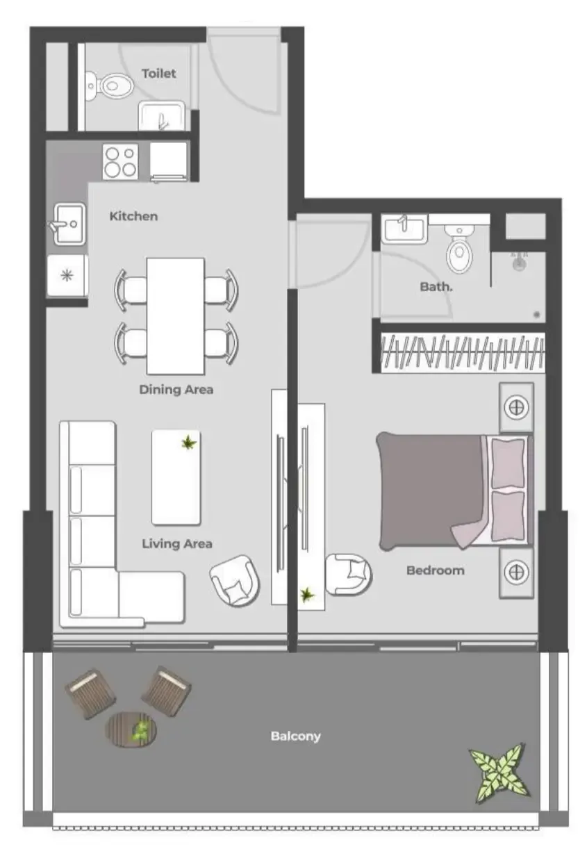 Arib Collection 1 bed floor plan, 792 sqft