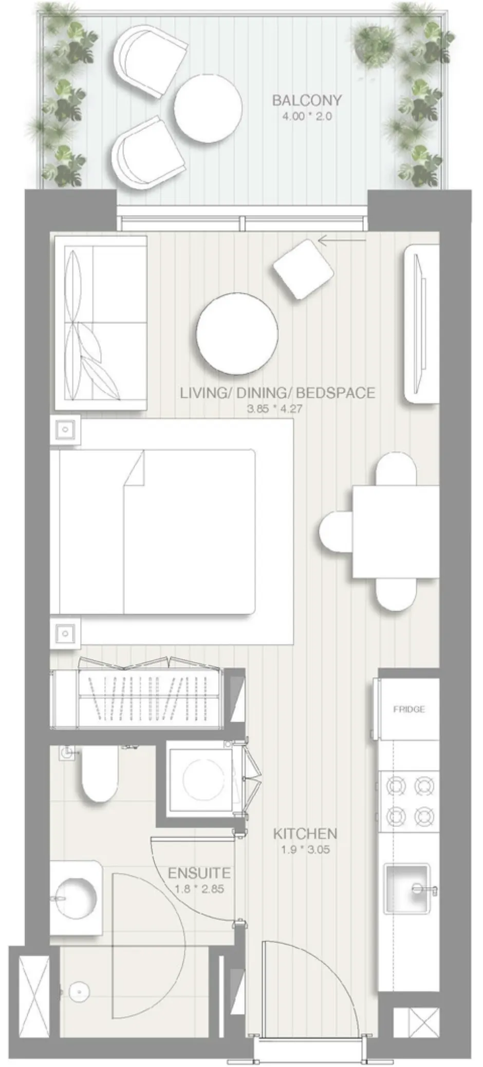 Sol Levante Studio floor plan, 439 sqft
