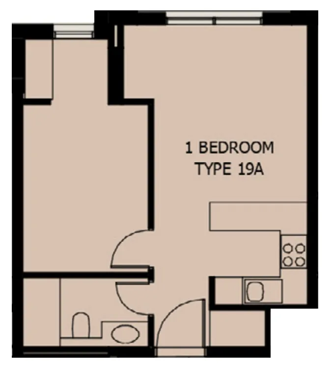 Al Mamsha Sharjah 1 bed floor plan, 670 sqft
