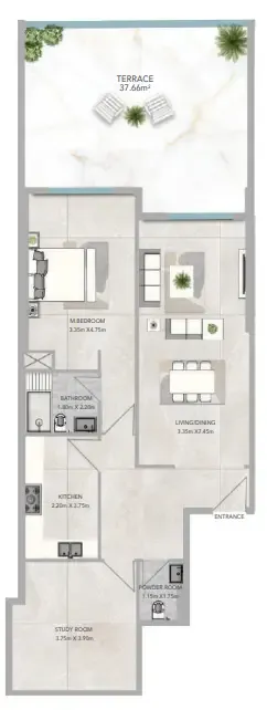 Azha Views Residences 1 bed floor plan, 1,813 sqft