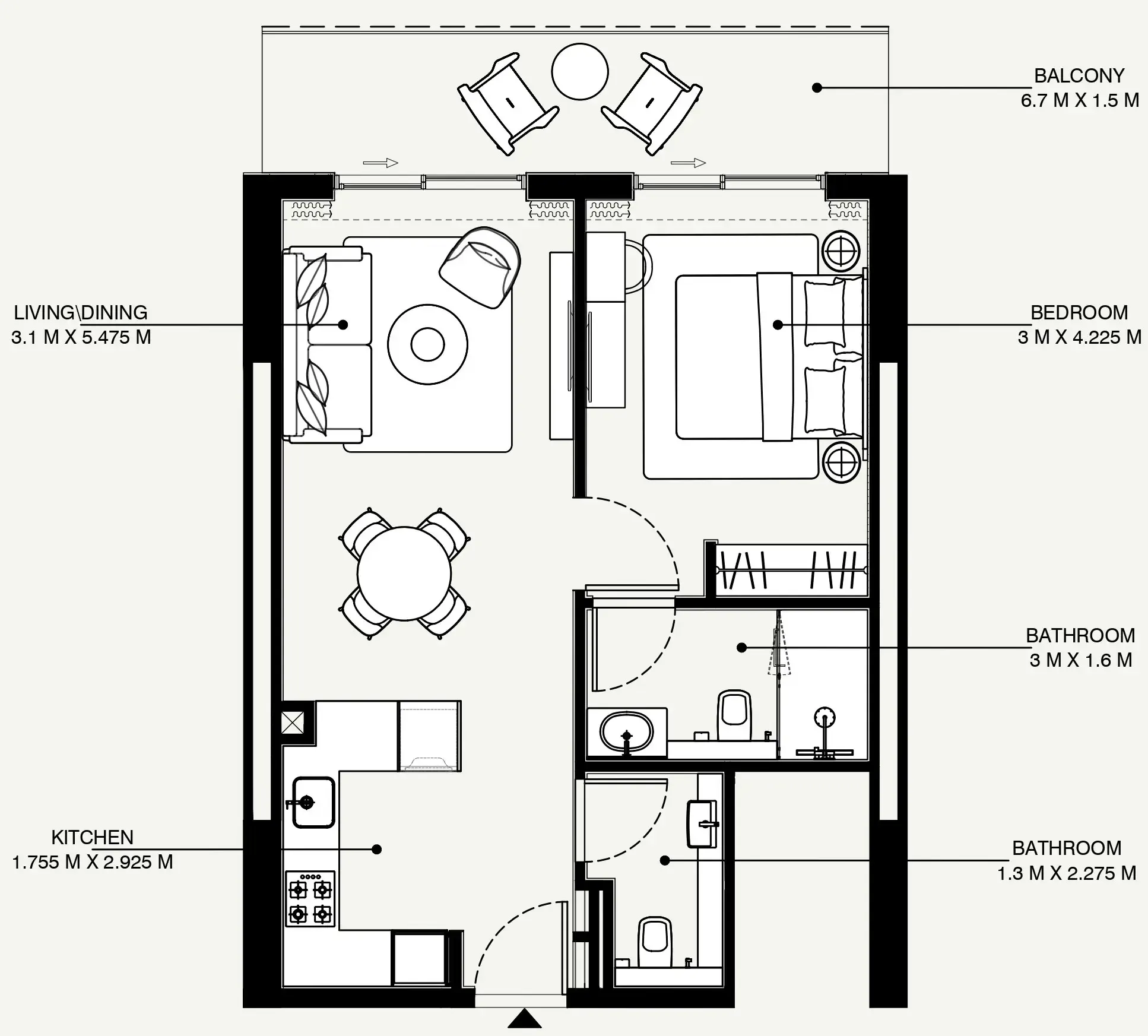 Azizi Venice 1 bed floor plan, 723 sqft