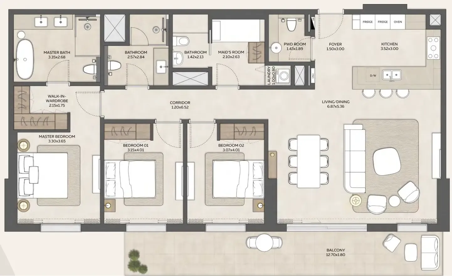 Expo Valley Views 3 bed floor plan, 1,820 sqft