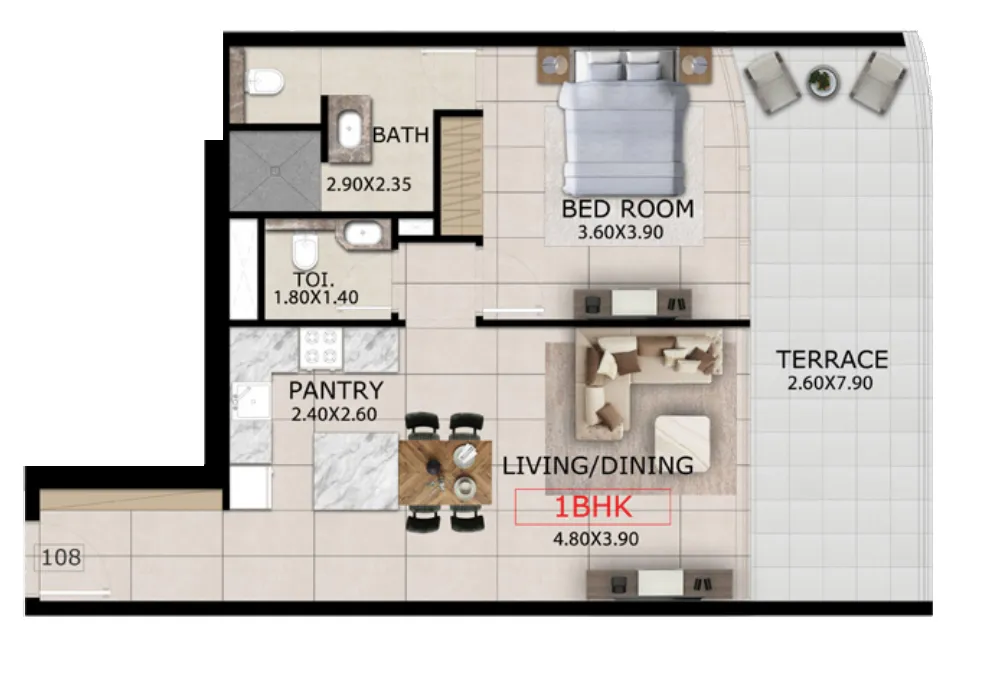 Mayfair Gardens 1 bed floor plan, 915 sqft