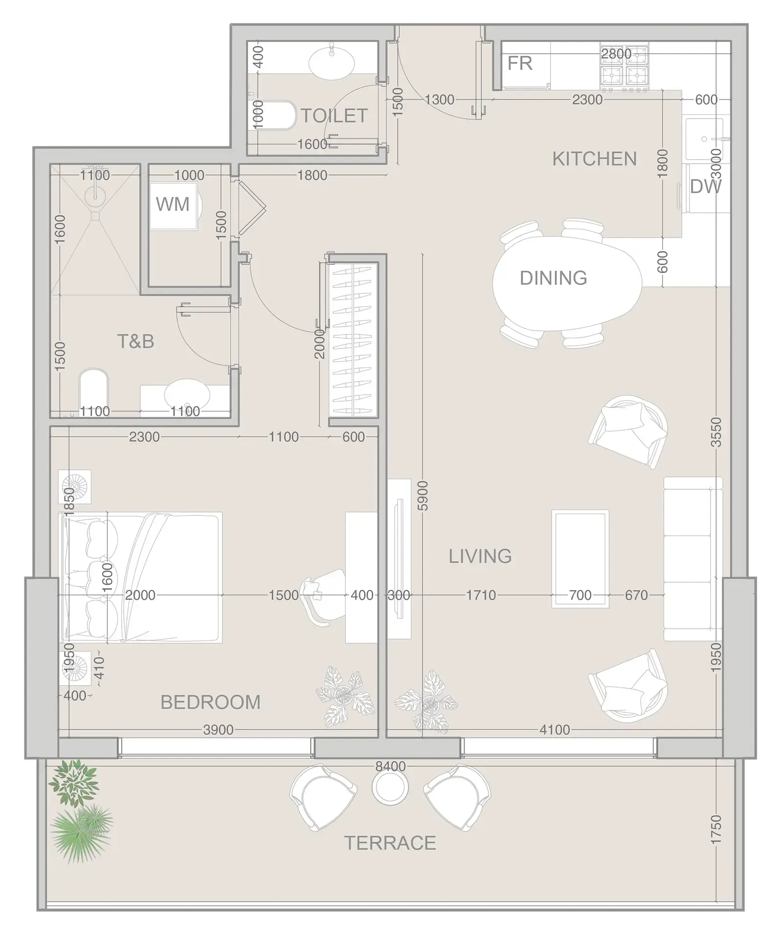 V1VID Tower 1 bed floor plan, 943 sqft