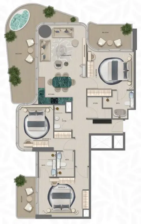 Treppan Serenique Residences 3 bed floor plan, 1,838 sqft