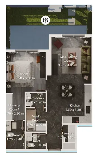 Bab Al Qasr Garden Residences 65 1 bed floor plan, 925 sqft
