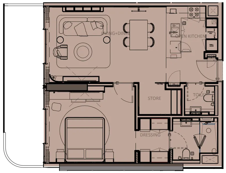 Sunset Bay Grand 1 bed floor plan, 934 sqft