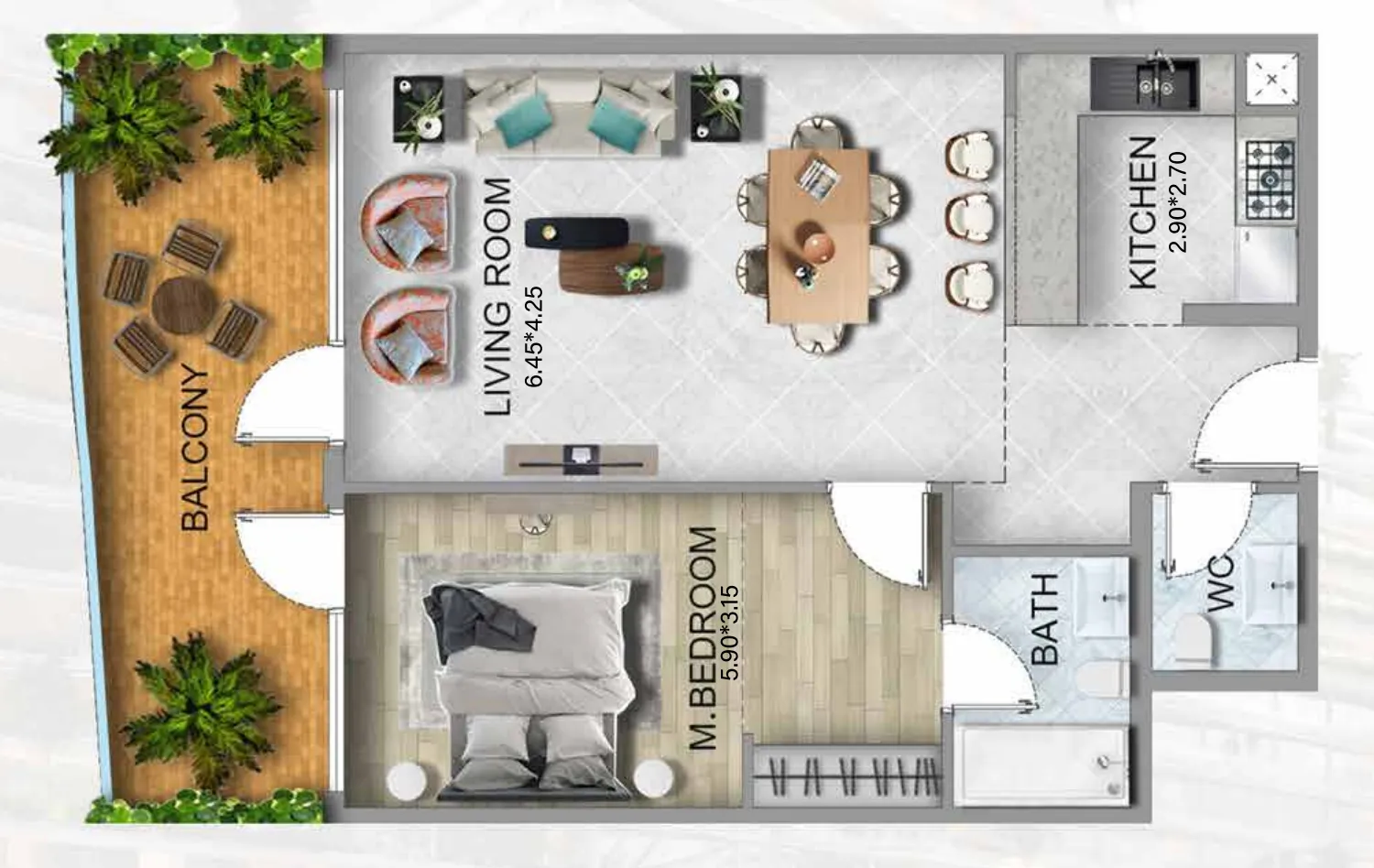 311 Boulevard 1 bed floor plan, 909 sqft