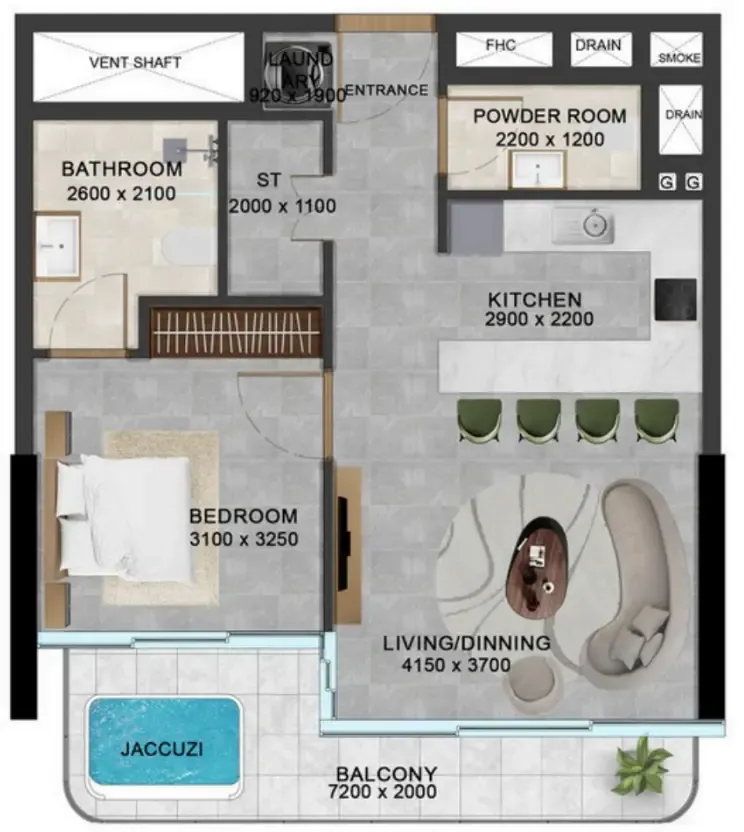Vivanti Residences by Meteora 1 bed floor plan, 692 sqft