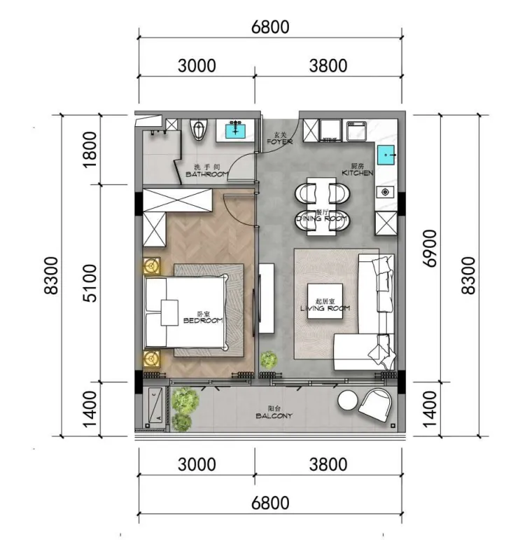 Ayana Heights Seaview Residences 1 bed floor plan, 620 sqft
