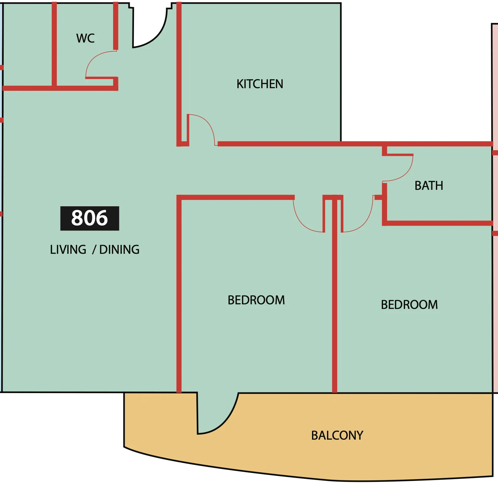 Paradise View 1 2 bed floor plan, 1,159 sqft