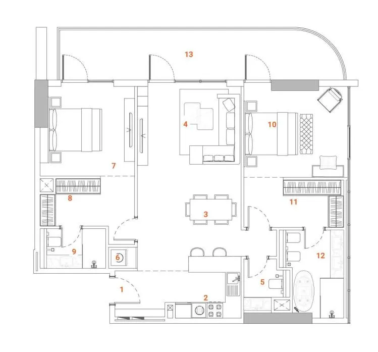 The Orchard Place Tower C 2 bed floor plan, 1,314 sqft