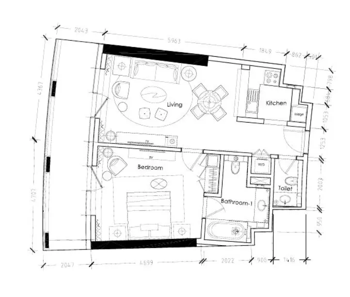 Damac Towers by Paramount 1 bed floor plan, 929 sqft