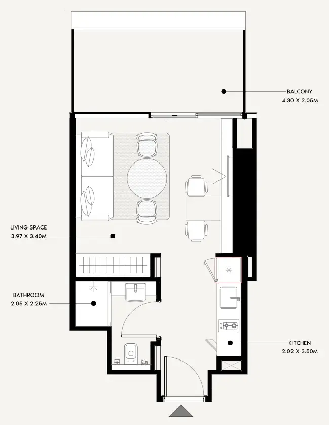 Azizi Milan Studio floor plan, 412 sqft