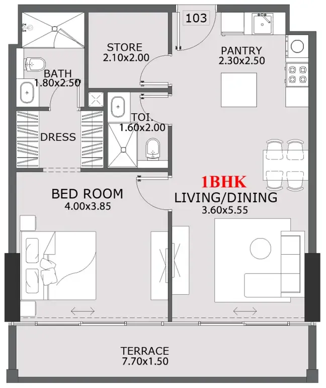 Provenza Residences 1 bed floor plan, 822 sqft