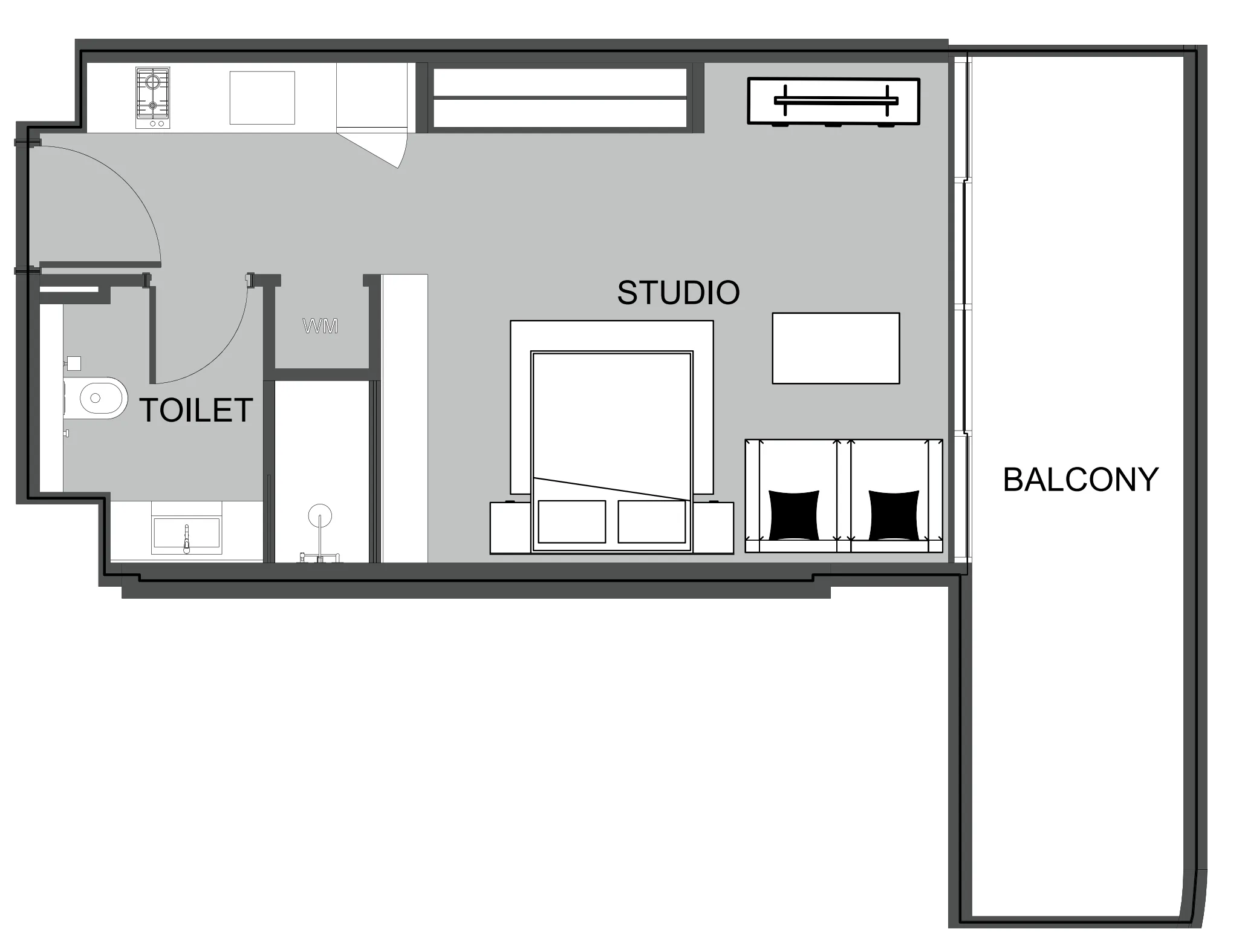 The Boulevard Studio floor plan, 534 sqft