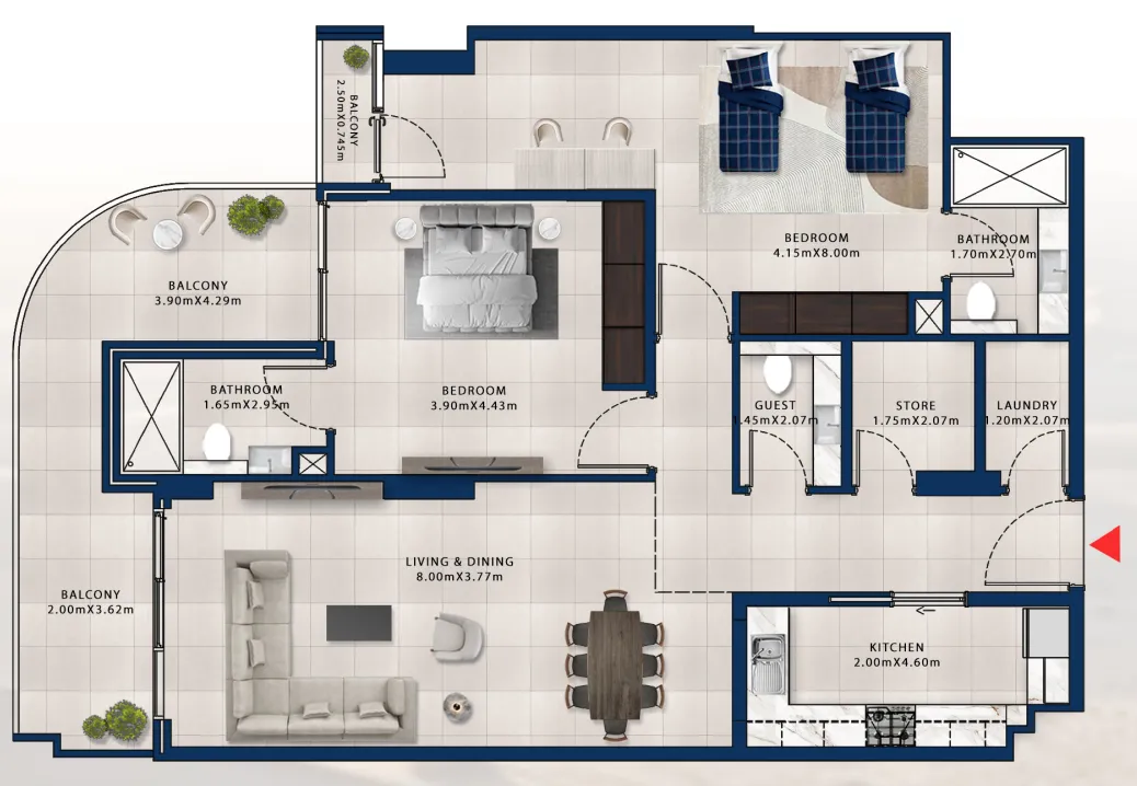 Asayel Avenue 2 bed floor plan, 1,509 sqft