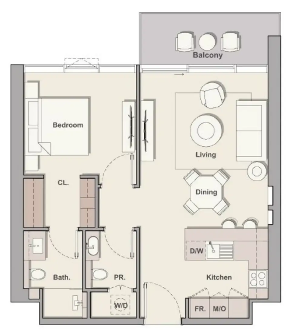 Soto Grande 1 bed floor plan, 759 sqft