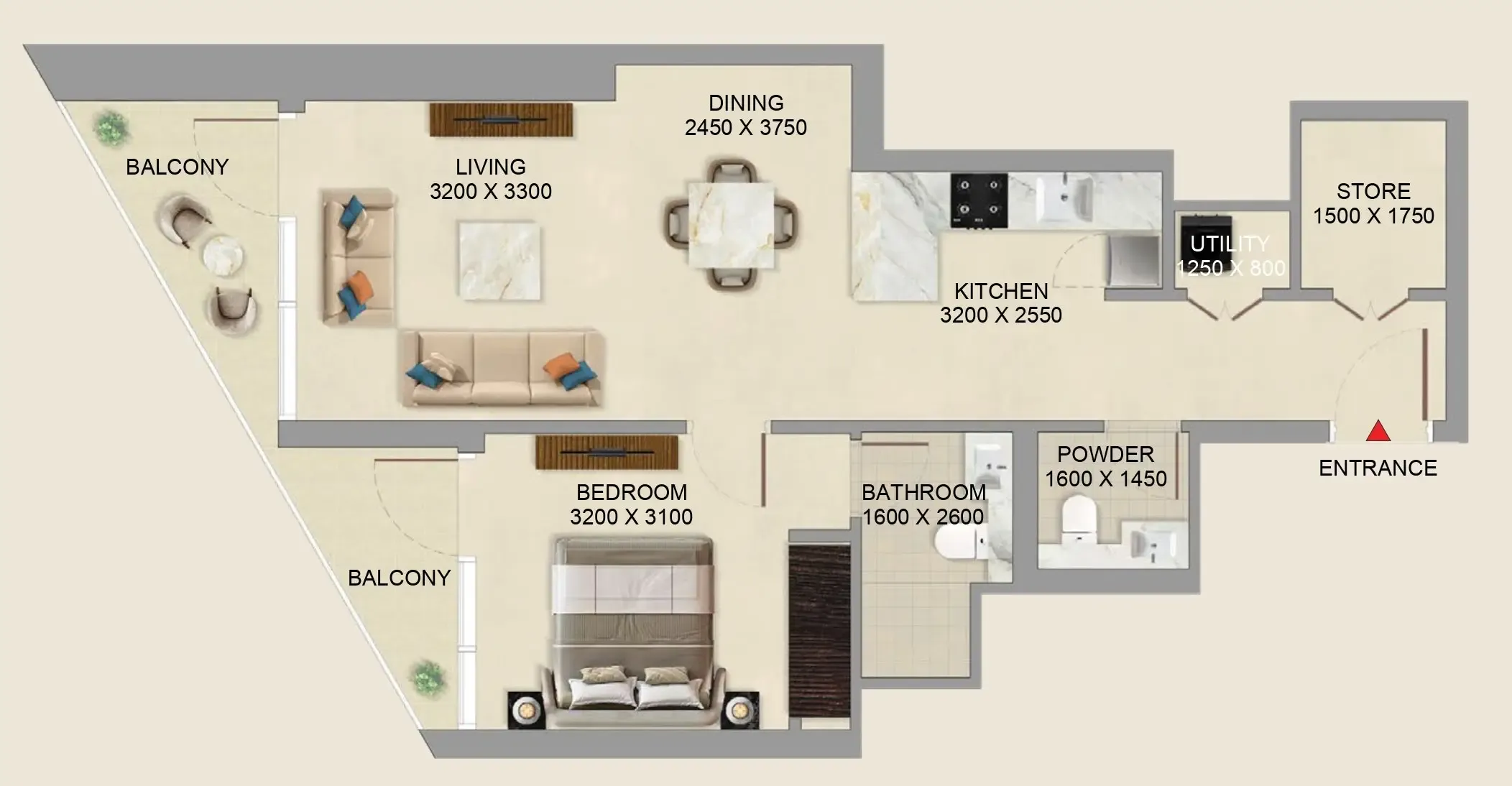 Skyvue Altier 1 bed floor plan, 803 – 820 sqft