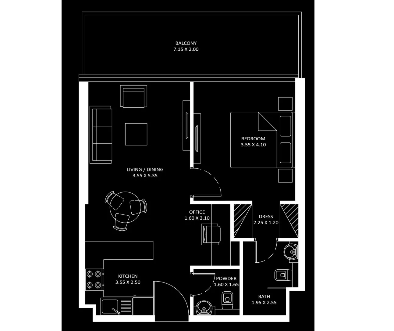 Diamondz 1 bed floor plan, 746 sqft