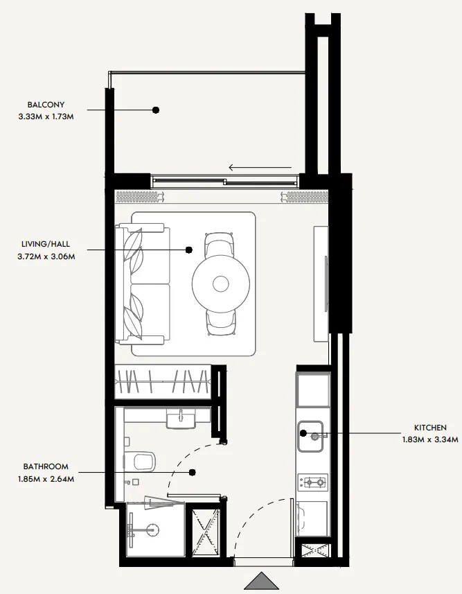 Azizi Venice Studio floor plan, 348 sqft