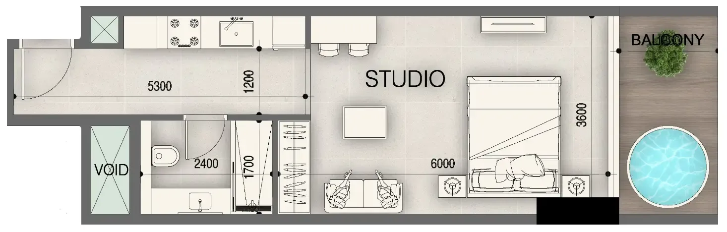 Peace Avenue Studio floor plan, 471 sqft