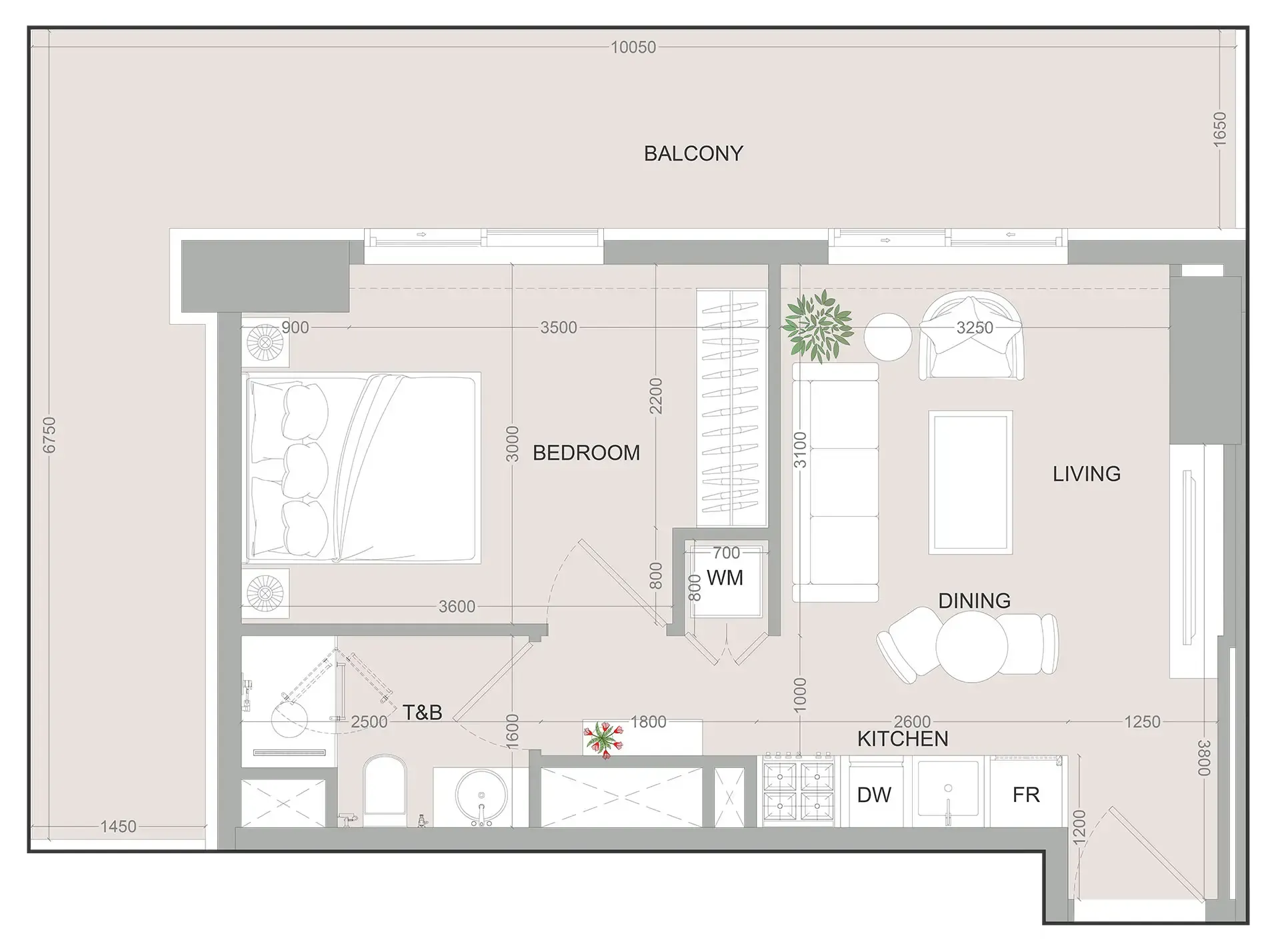 SKY LEVEL 1 1 bed floor plan, 727 sqft