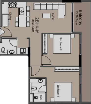 Golden Woods Albab Views 2 bed floor plan, 902 sqft