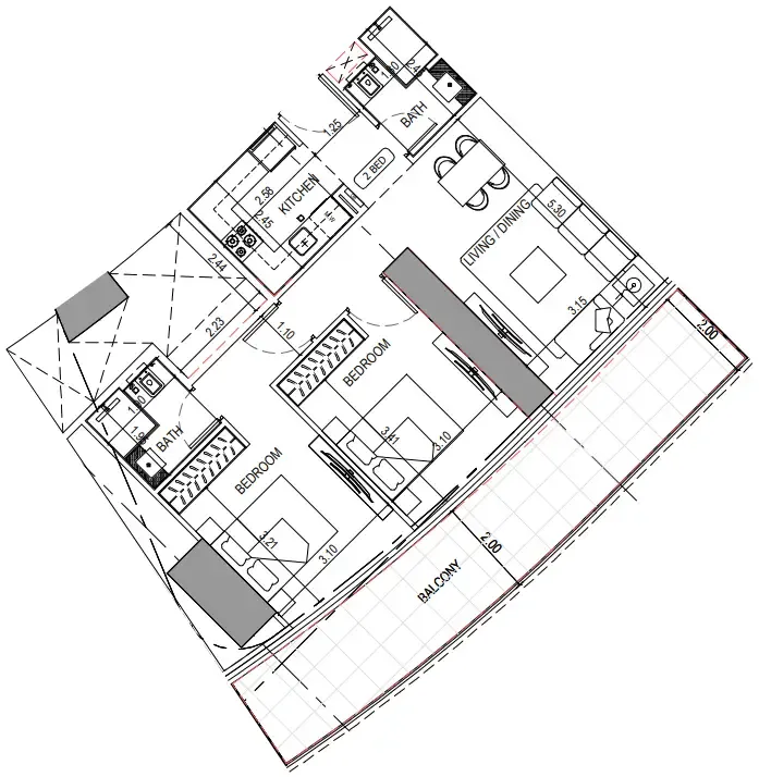 Binghatti Sky Terraces 2 bed floor plan, 1,055 sqft