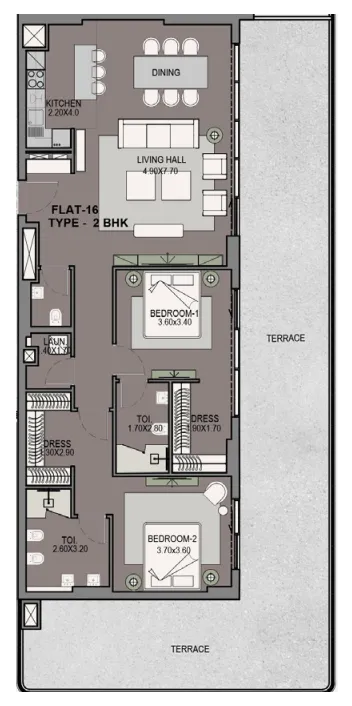 Helvetia Residences 2 bed floor plan, 2,155 sqft