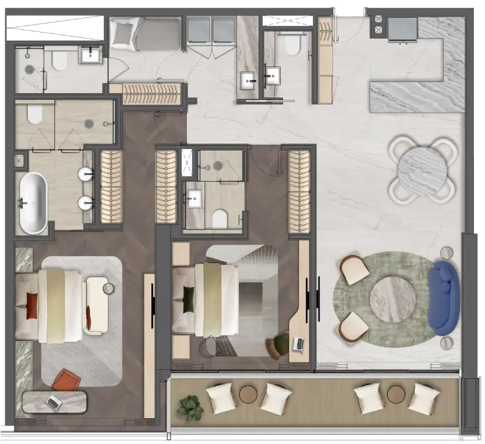 Mas Barsha Residency 2 bed floor plan, 1,551 sqft