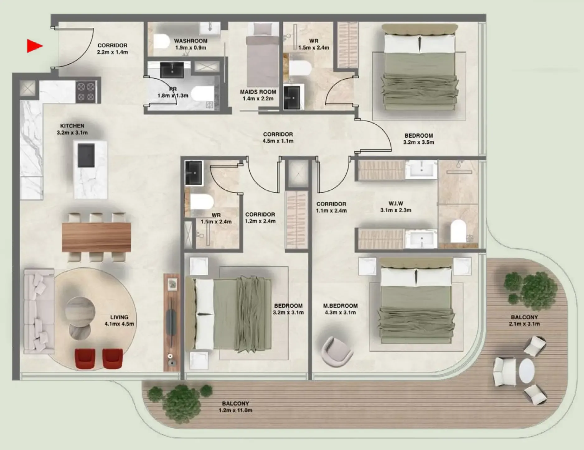 The Tides 3 bed floor plan, 1,417 sqft