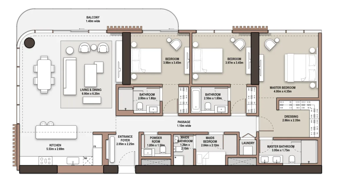 The Edit at d3 3 bed floor plan, 2,153 sqft