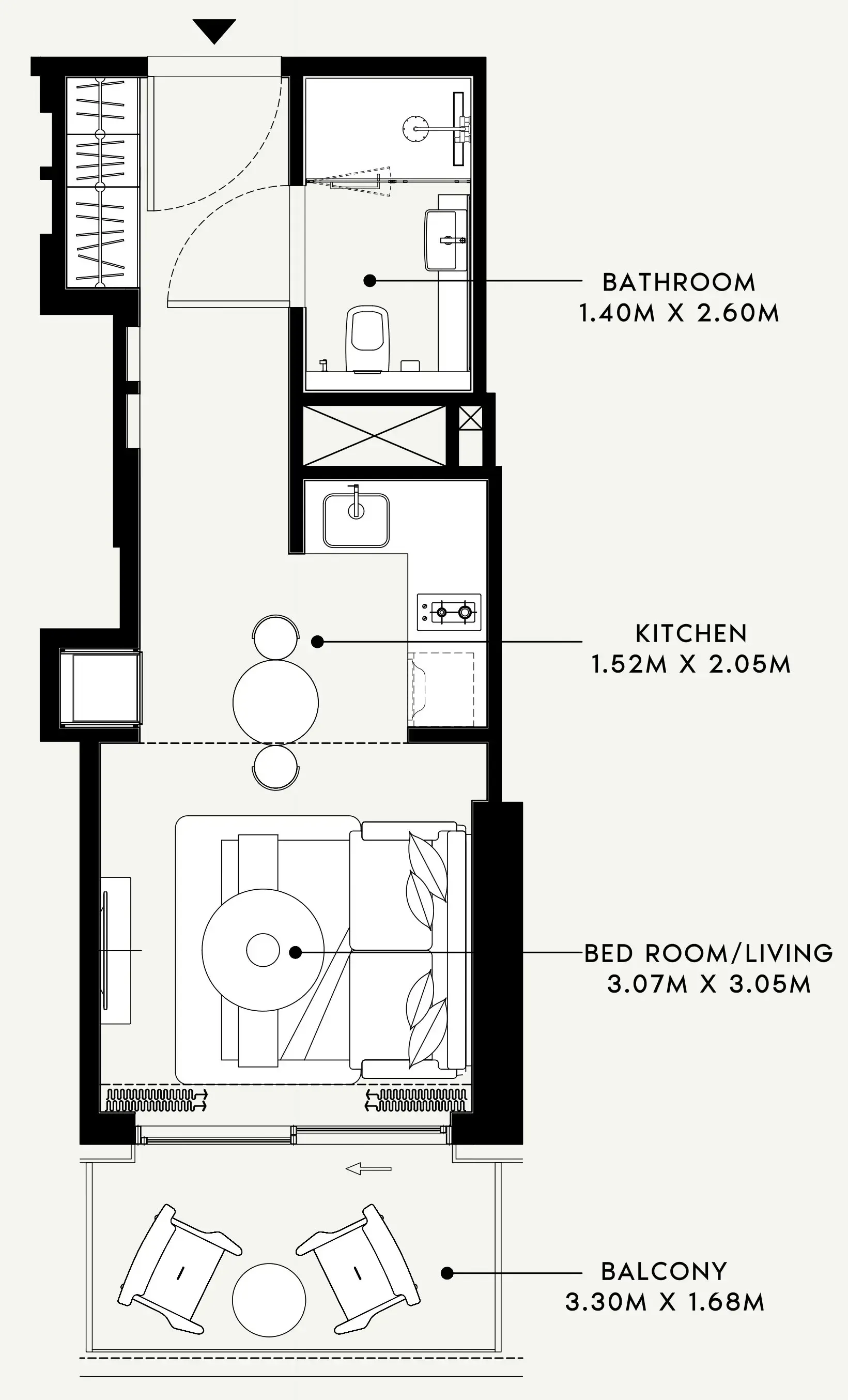 Azizi Venice Studio floor plan, 372 sqft