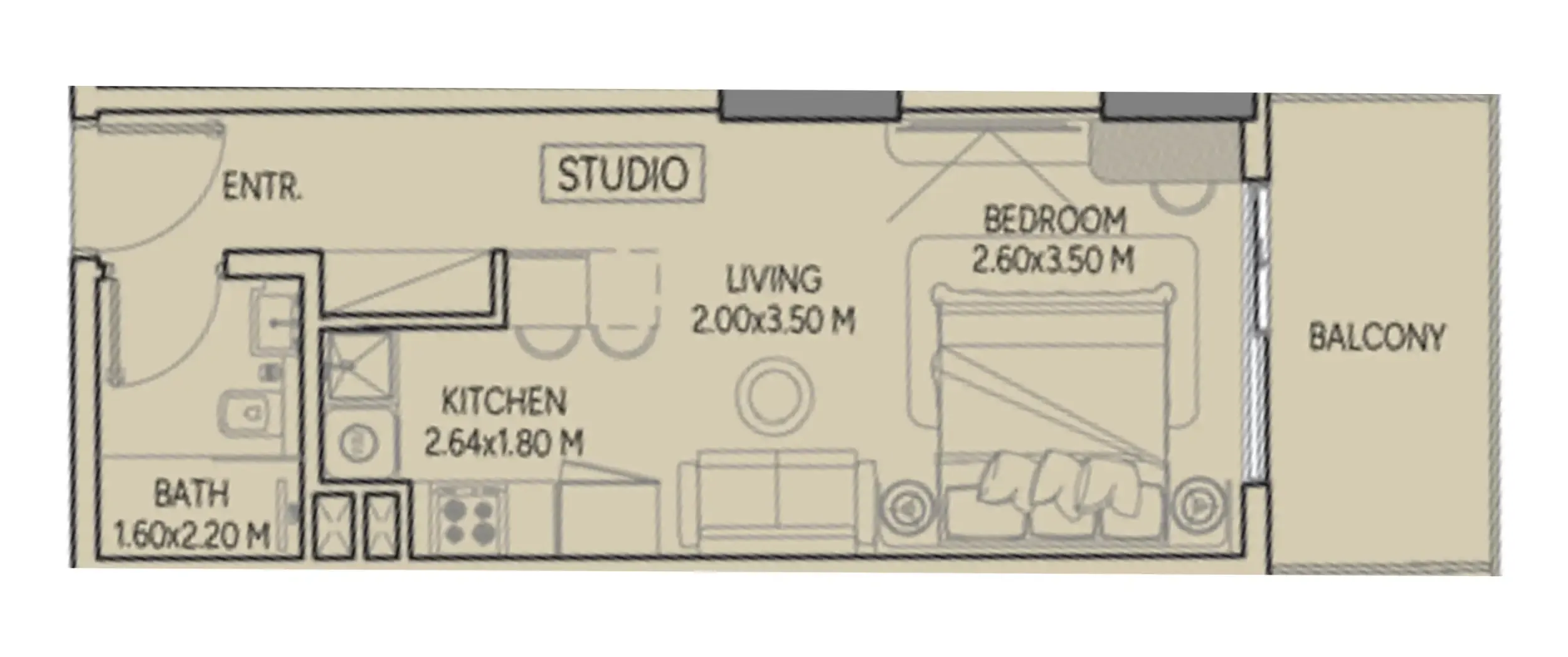 Weston by Wadan Phase 1 & 2 Studio floor plan, 437 sqft