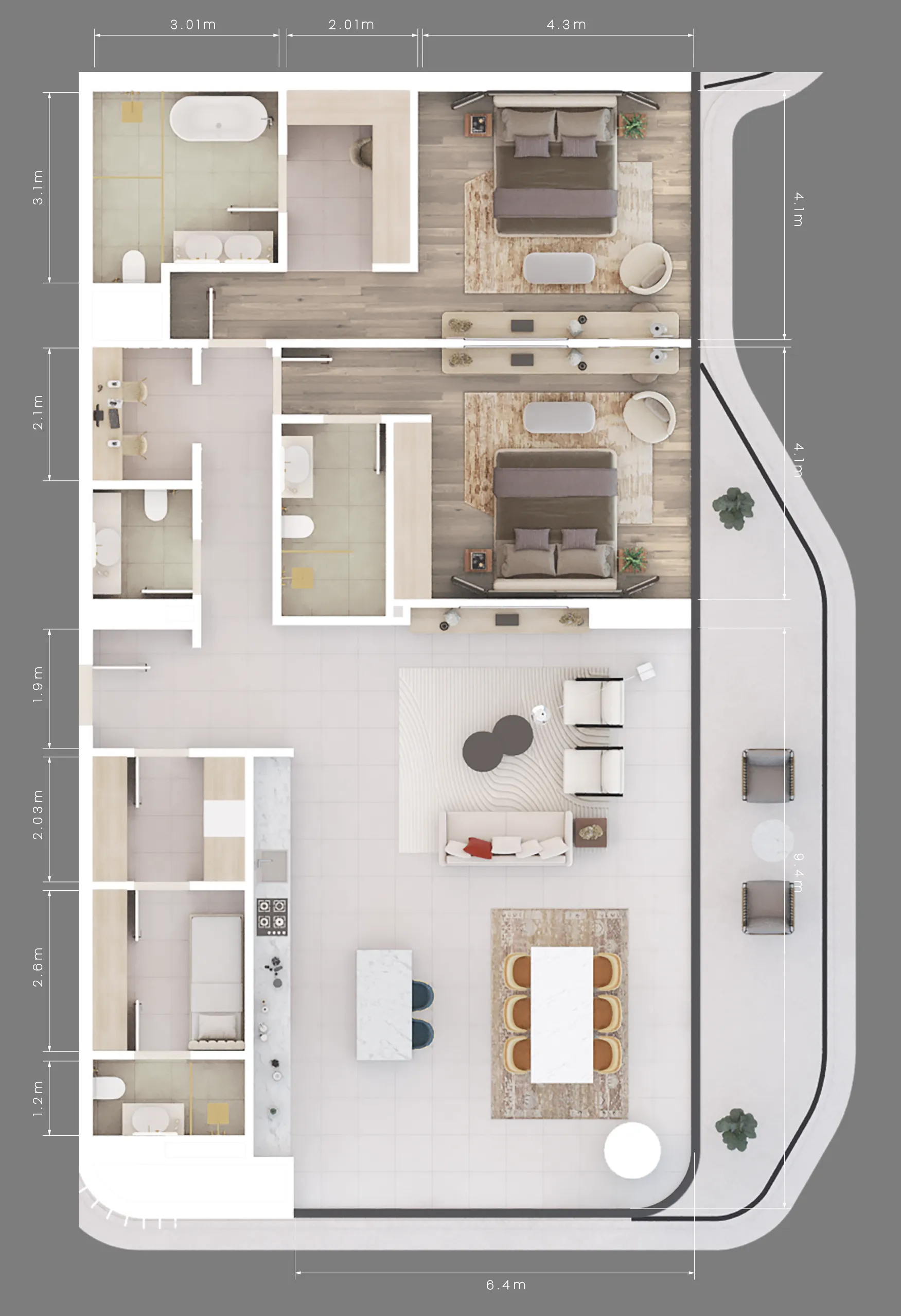 Mamsha Gardens 2 bed floor plan, 2,125 sqft