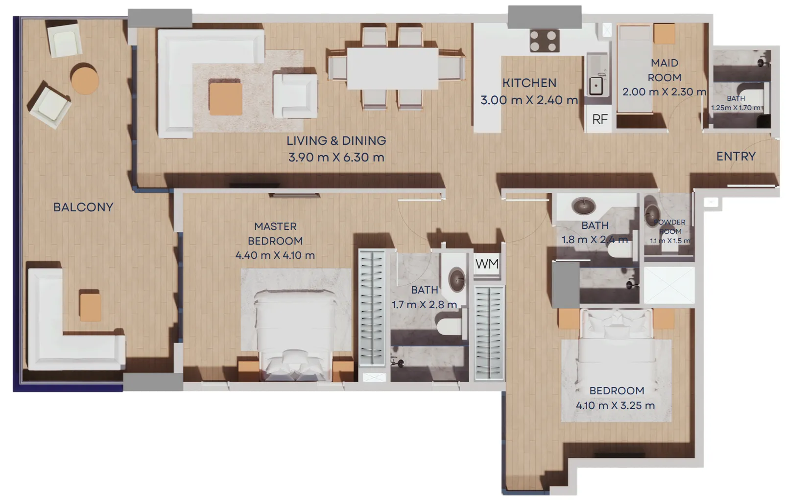 Manam Pearl 1 bed floor plan, 822 sqft