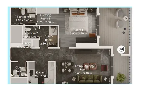 Bab Al Qasr Garden Residences 65 1 bed floor plan, 857 sqft