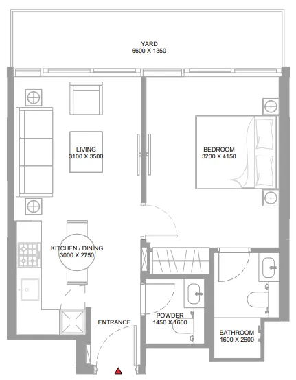Yachtside Marina Residences 1 bed floor plan, 627 – 629 sqft