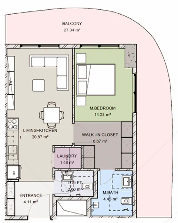 Uptown Muscat 1 bed floor plan, 804 – 952 sqft