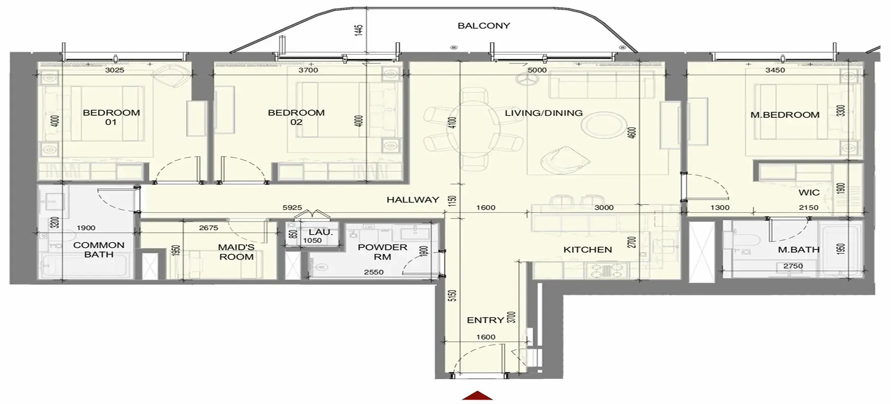 Takaya 3 bed floor plan, 1,517 sqft