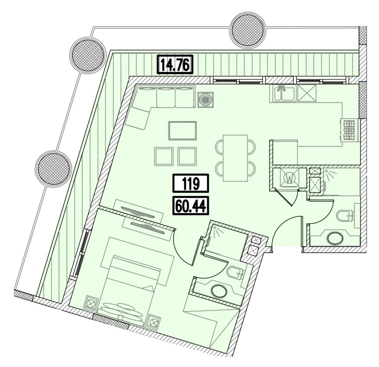 Izzzi.LifeMINT 1 bed floor plan, 809 sqft