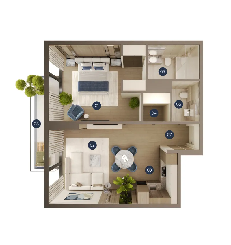 New Project by Yard 1 bed floor plan, 699 sqft