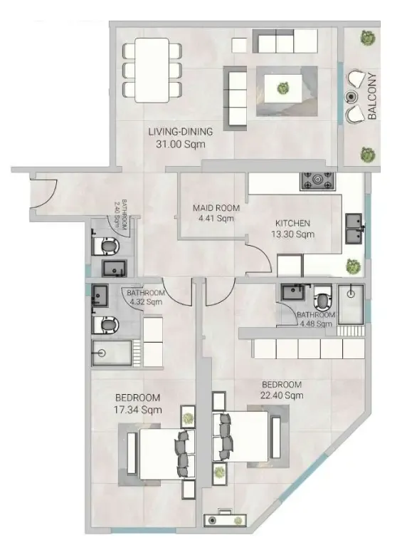 Al Ameera Village 5 2 bed floor plan, 1,994 sqft