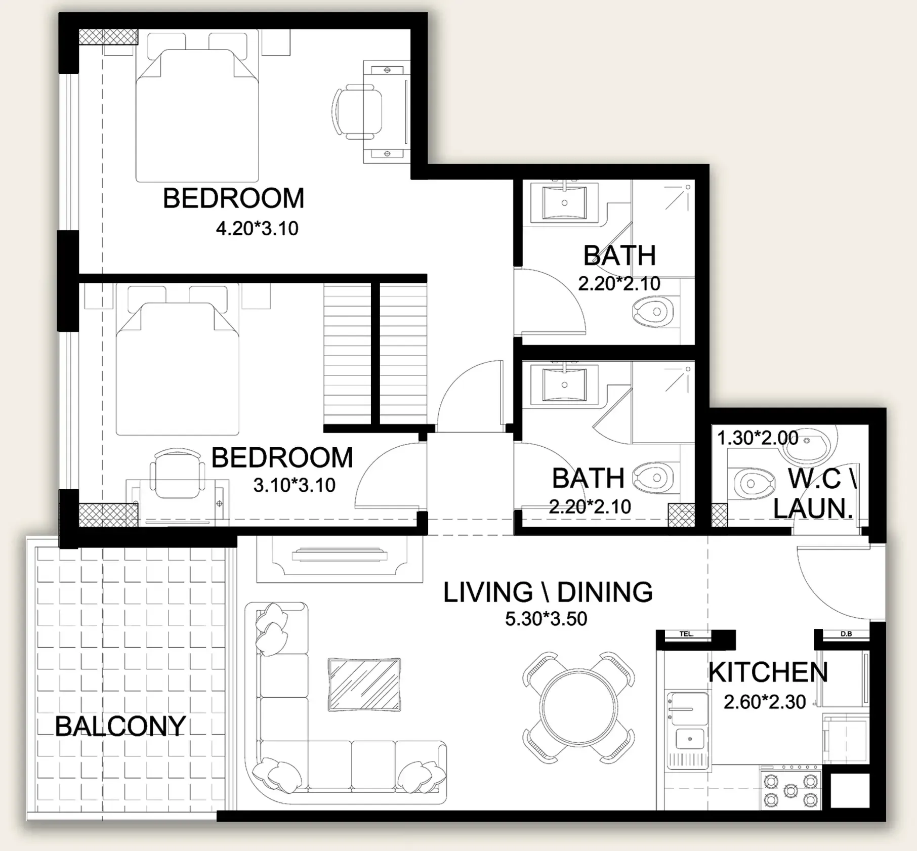 X11 2 bed floor plan, 953 sqft