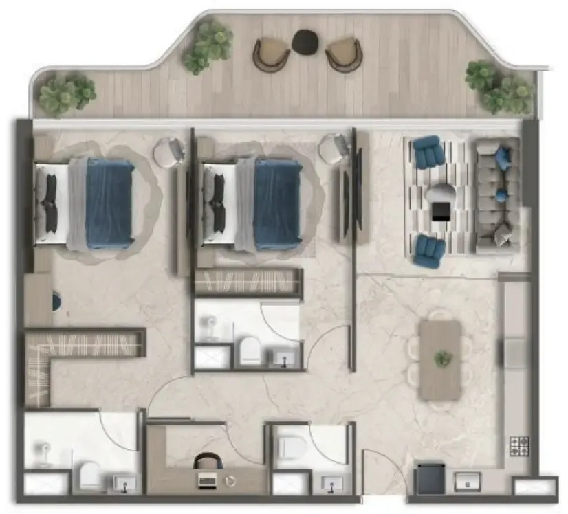 Treppan Vision 2 bed floor plan, 1,321 sqft